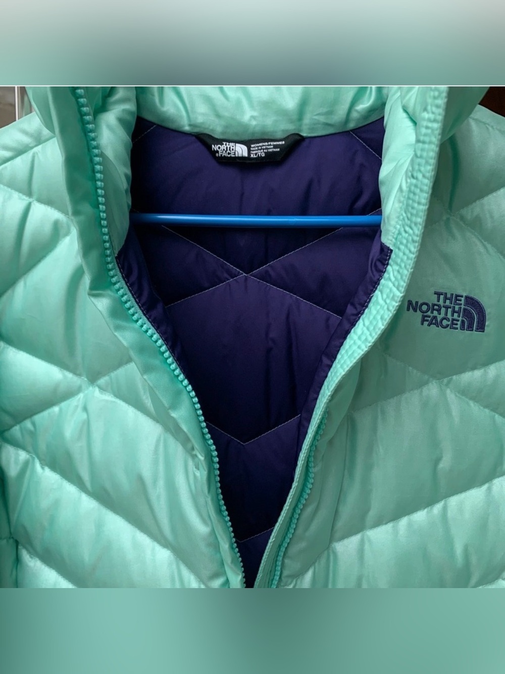 North Face Aconcagua 550 Puffer Jacket Down Filled Full Zip Mint Green Teal XL - Picture 4 of 5